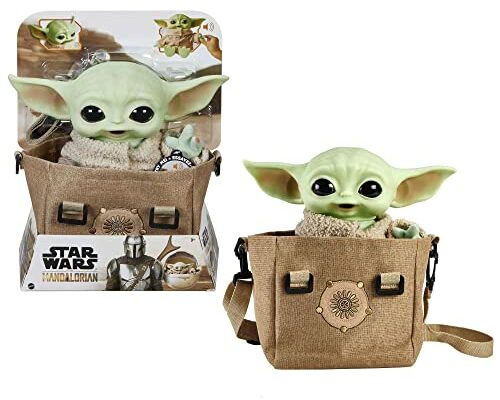 Star Wars The Mandalorian Mattel Bébé Yoda, Figurine Peluche Grogu sonore 28 cm avec Sacoche de Transport, Jouet pour Enfant, HBX33