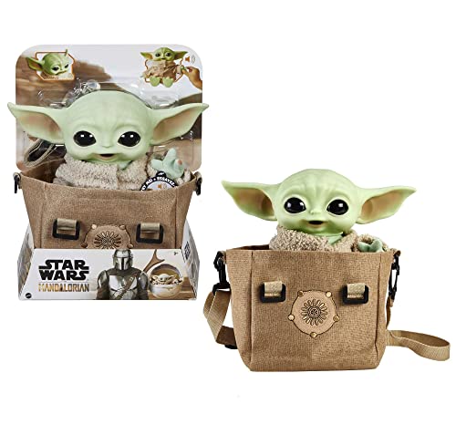 Star Wars The Mandalorian Mattel Bébé Yoda, Figurine Peluche Grogu sonore 28 cm avec Sacoche de Transport, Jouet pour Enfant, HBX33